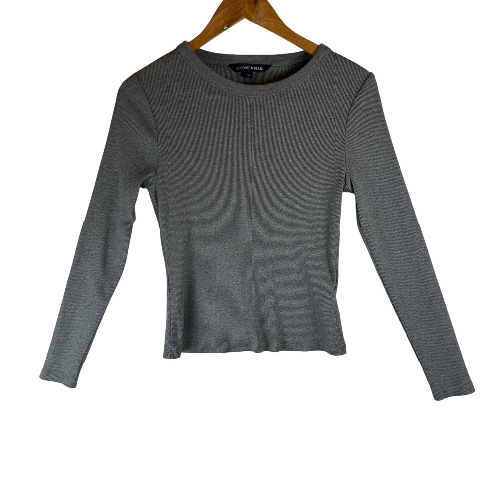 Veronica Beard Womens Medium Heather Grey Ribbed Pima Cotton Long Sleeve Top S